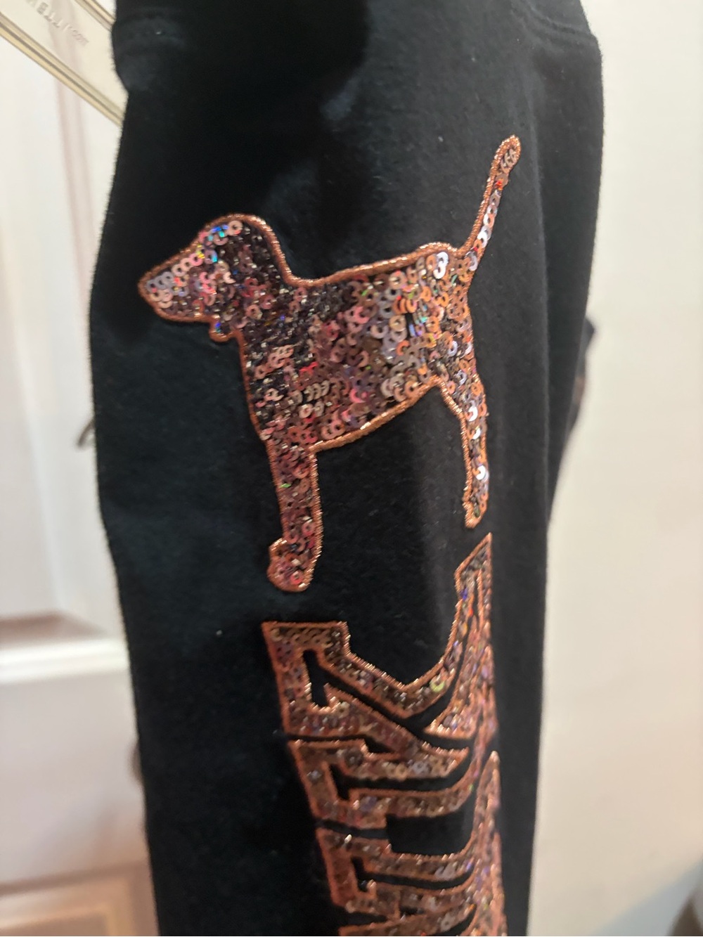 PINK Victoria's Secret Black Logo Leggings with Rose Gold Sequins - Picture 3 of 16